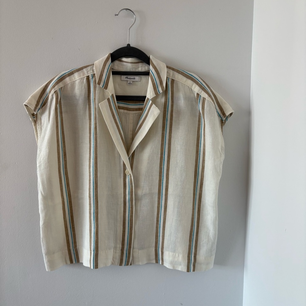 Madewell Boxy Cap Sleeve Shirt in Stripe 100% Linen Size M Rare Find! - Picture 8 of 14